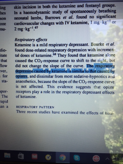 Ketamine causes respiratory depression similar to opioids